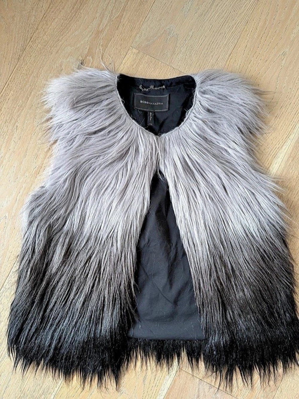 BCBGMAXAZRIA Ombre Faux Fur Vest Gray & Black Size XXS